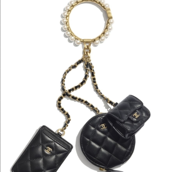 CHANEL Handbags - CHANEL 💯 Bracelet with Small Shapes and Chain Pouch Trio Wristet